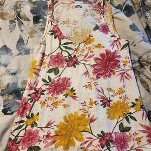 Old Navy Floral Slub Knit Tank Top with Pink and Yellow Blooms